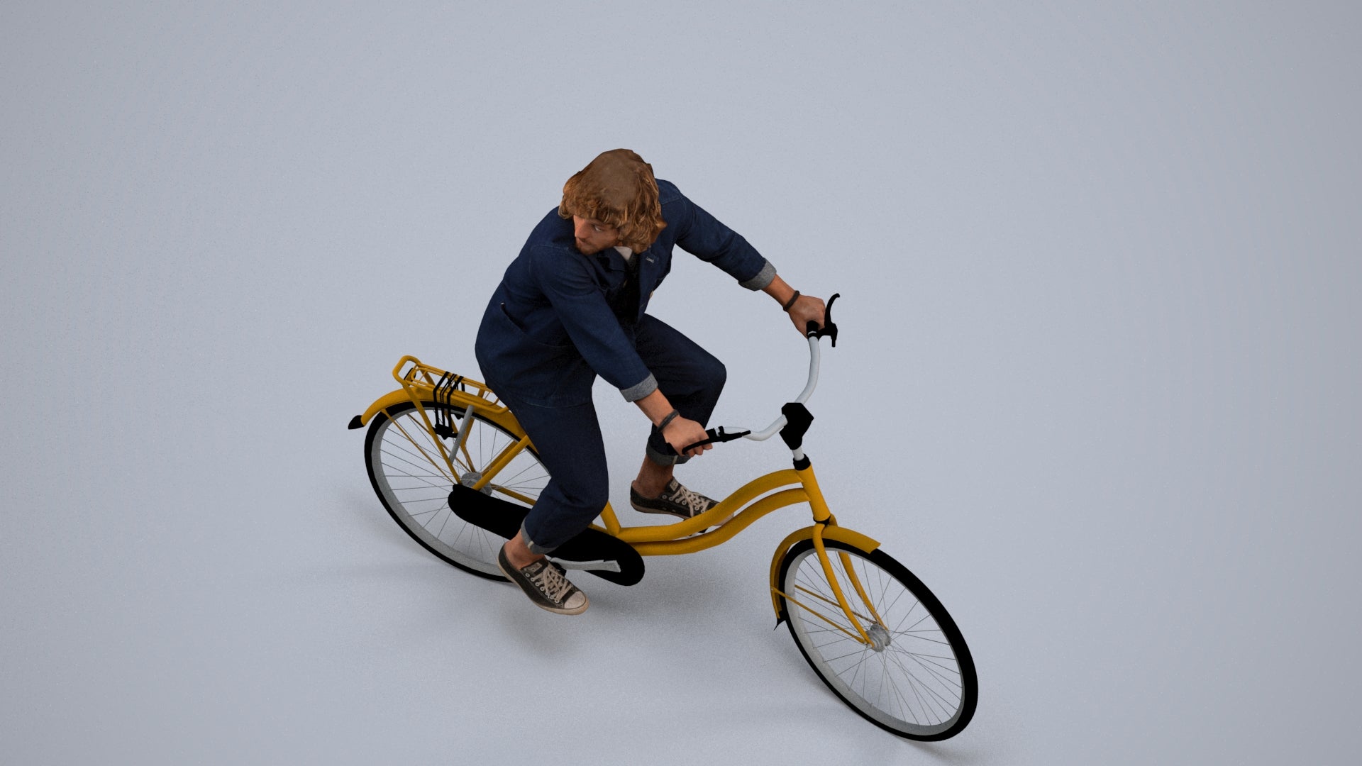 photogrammetry 3D man casual cycling, realistic human model archviz FBX, back view render