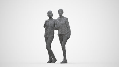 3D human model woman casual couple, photogrammetry scanned person for archviz, wireframe back view