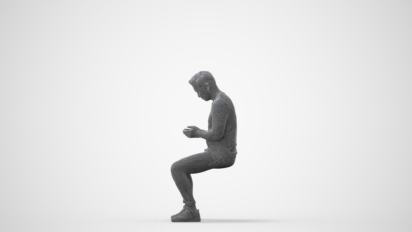 3D scanned man sitting casual, photorealistic archviz people for Enscape and SketchUp, square thumbnail