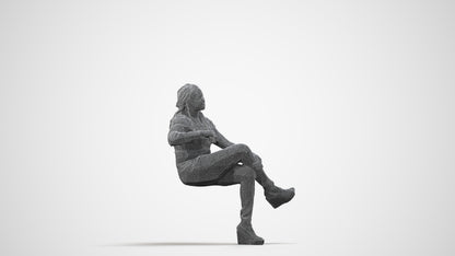 3D people model woman casual sitting, scanned human for 3ds Max rendering, wireframe side view