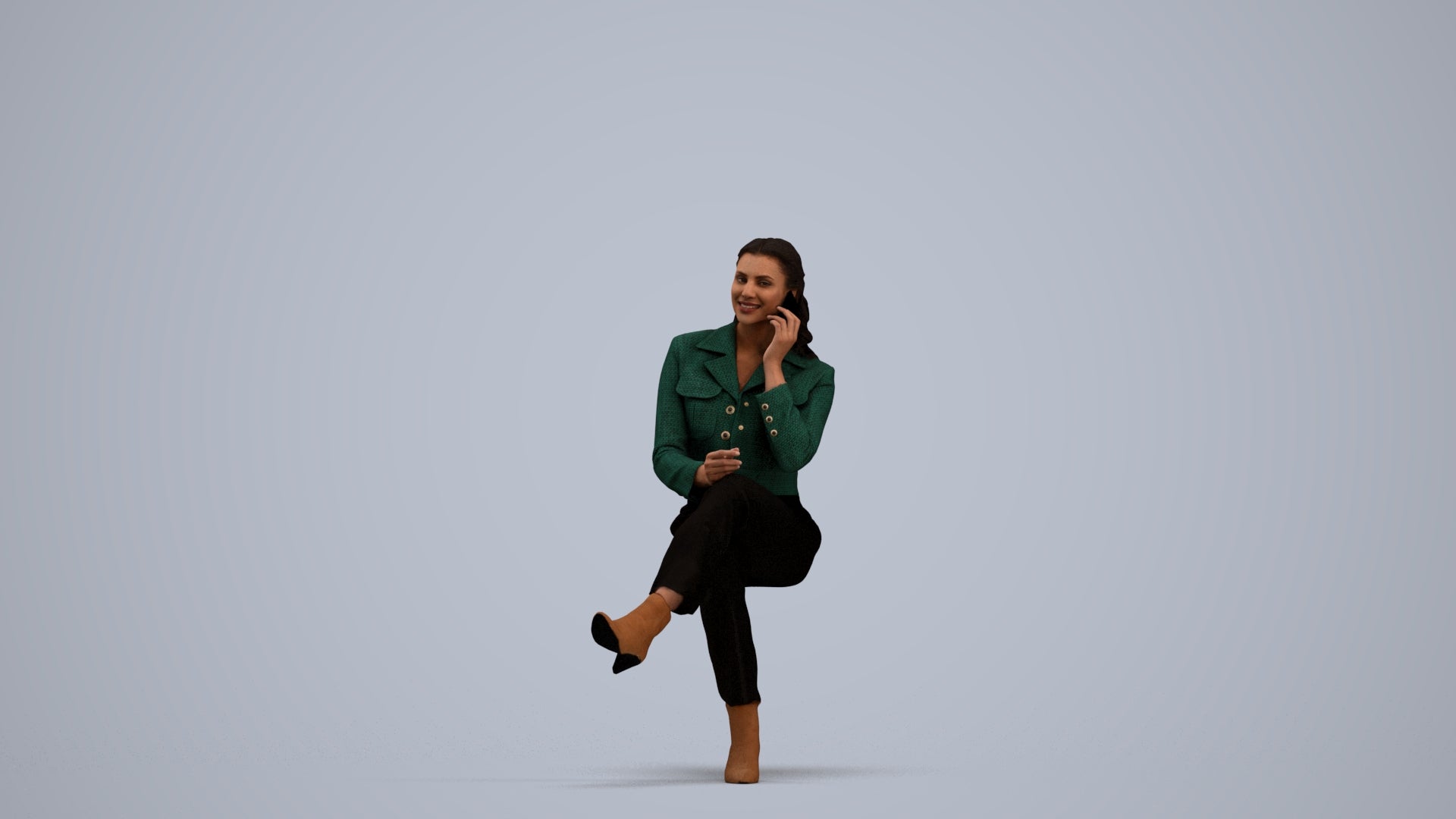 realistic 3D human woman business sitting, archviz people FBX OBJ for Blender, standing pose render