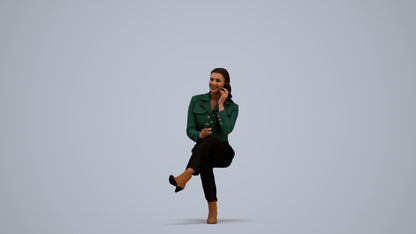 realistic 3D human woman business sitting, archviz people FBX OBJ for Blender, standing pose render