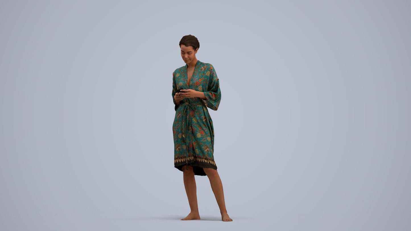 realistic 3D woman casual bathroom, scanned archviz people for Blender and 3ds Max, standing pose render