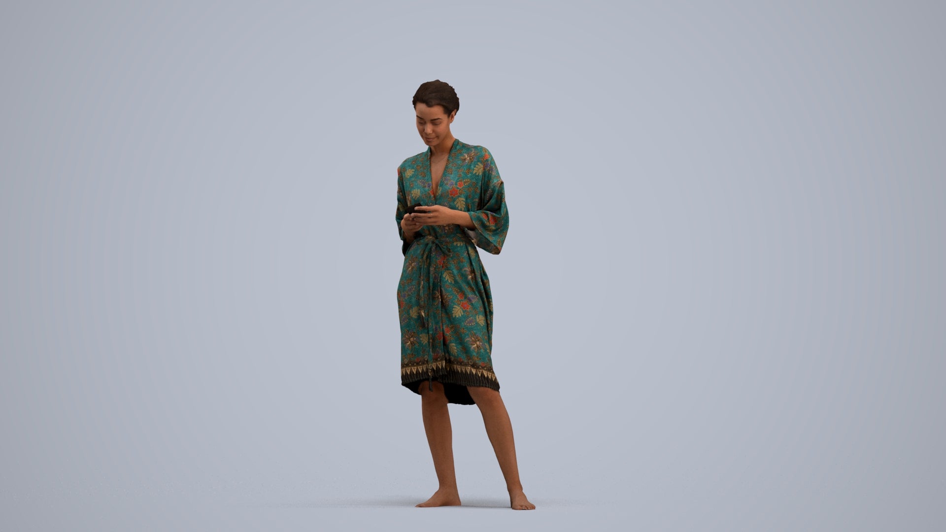 realistic 3D woman casual bathroom, scanned archviz people for Blender and 3ds Max, standing pose render
