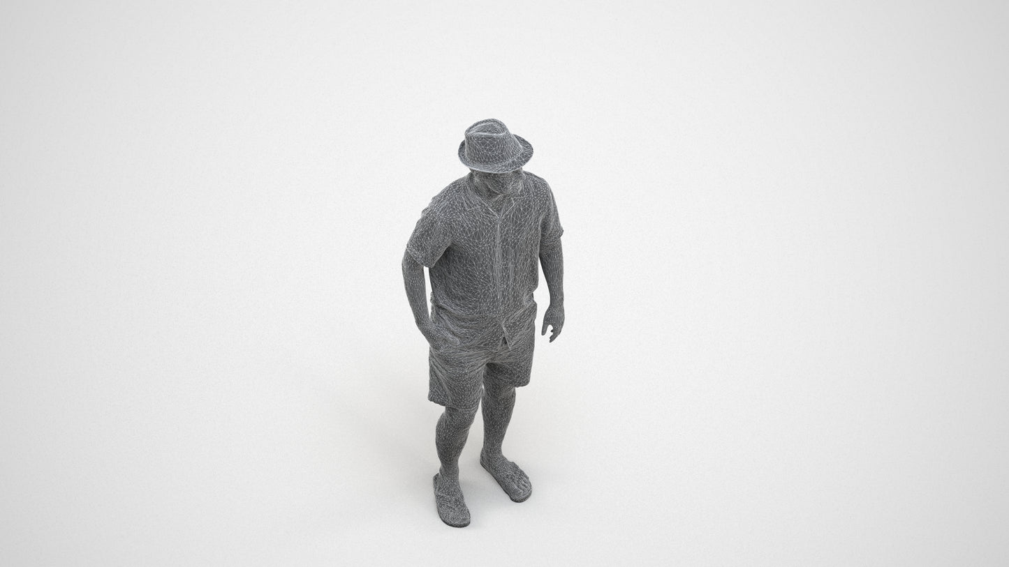 scanned 3D man standing, photogrammetry people for Enscape and V-Ray, wireframe three-quarter view