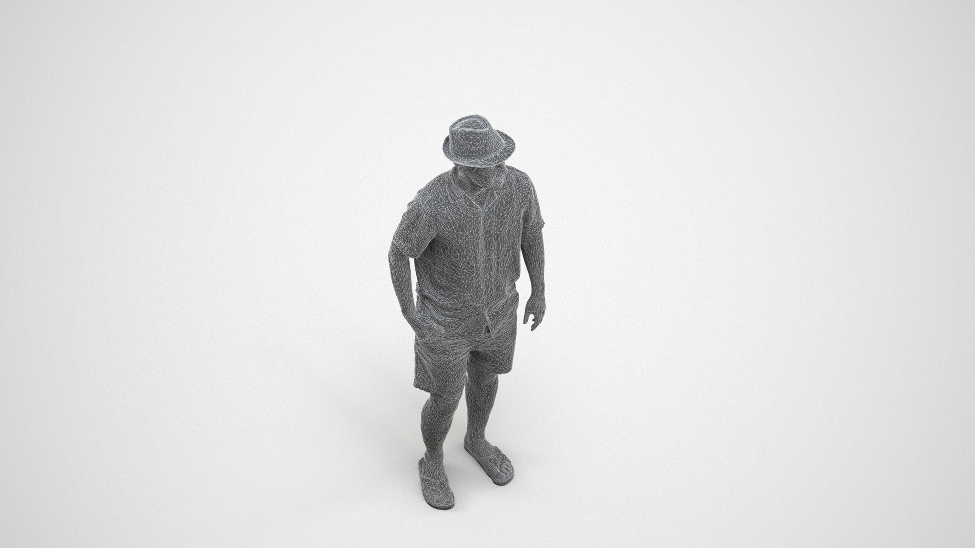 scanned 3D man standing, photogrammetry people for Enscape and V-Ray, wireframe three-quarter view