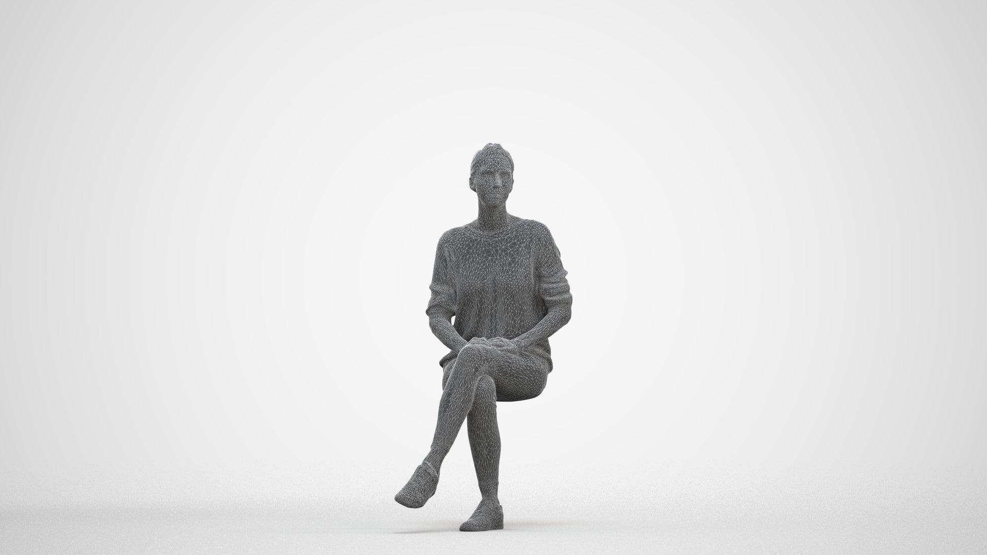 realistic 3D people woman casual sitting, render-ready for V-Ray and Corona, FBX OBJ, three-quarter front view render