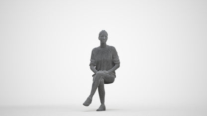 realistic 3D people woman casual sitting, render-ready for V-Ray and Corona, FBX OBJ, three-quarter front view render