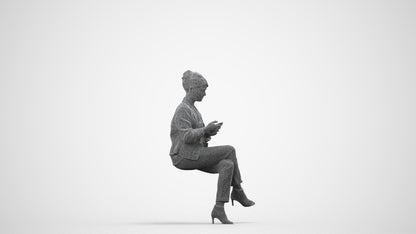 3D people model woman business sitting, scanned human for 3ds Max rendering, wireframe side view