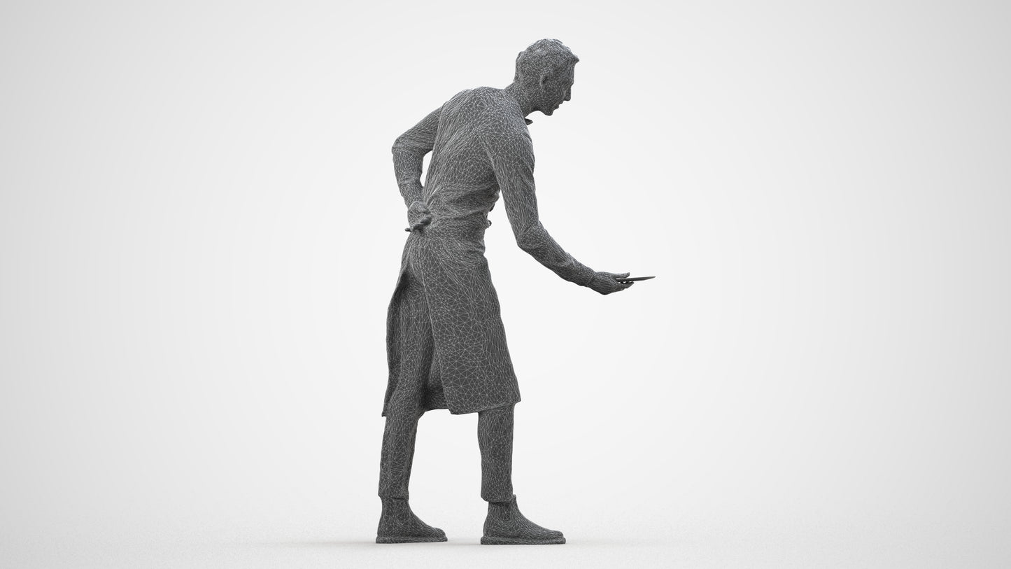 3D people model man hospitality, scanned human for 3ds Max rendering, wireframe side view
