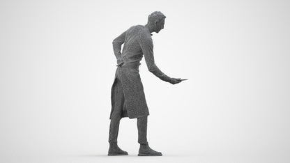3D people model man hospitality, scanned human for 3ds Max rendering, wireframe side view