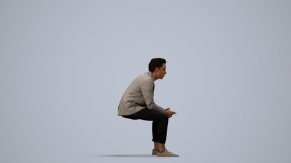 photogrammetry 3D man business sitting, realistic human model archviz FBX, side view render