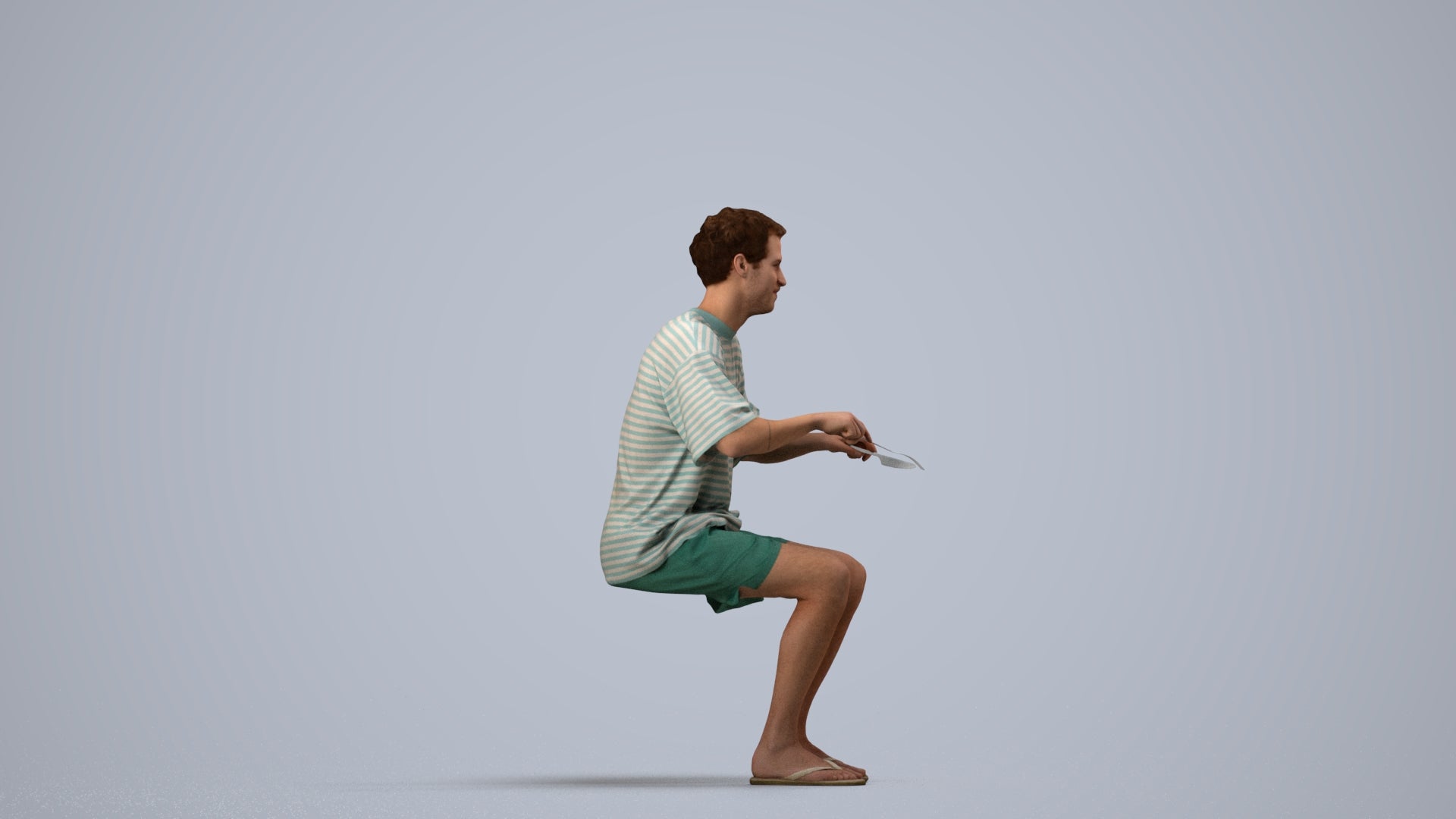 realistic 3D man casual sitting, scanned archviz people for Blender and 3ds Max, side view render