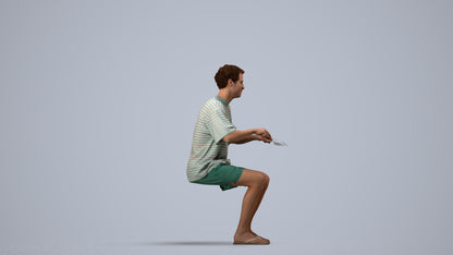 realistic 3D man casual sitting, scanned archviz people for Blender and 3ds Max, side view render