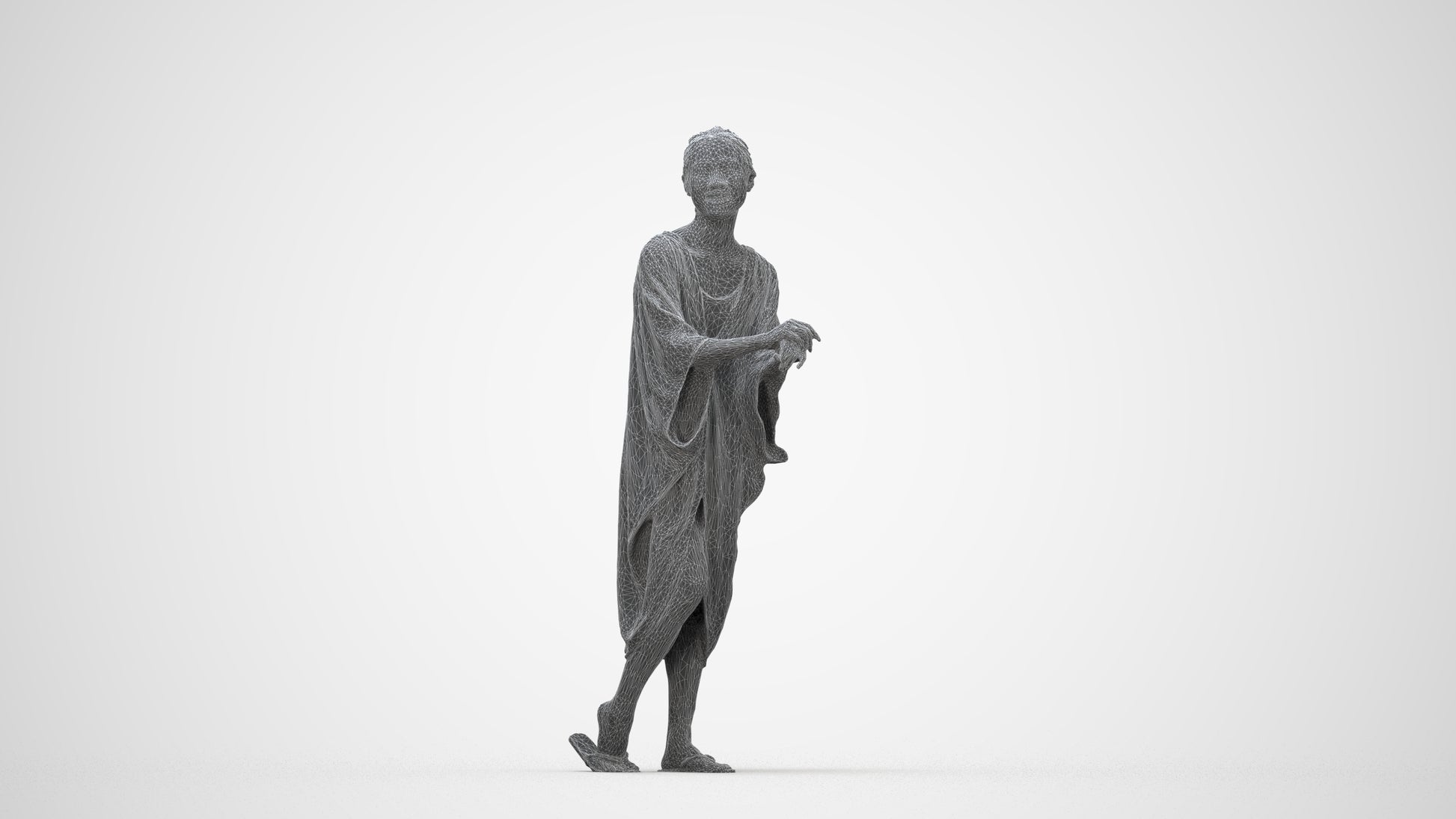 photogrammetry 3D woman casual walking, realistic human model archviz FBX, wireframe back view