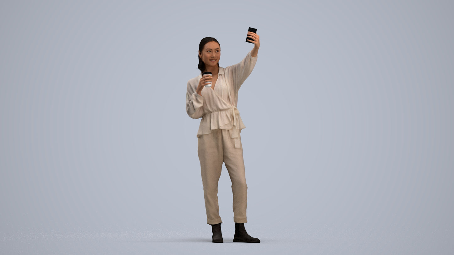 scanned 3D woman casual standing, photogrammetry people for Enscape and V-Ray, standing pose render