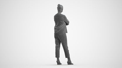 realistic 3D woman casual standing, scanned archviz people for Blender and 3ds Max, wireframe front view