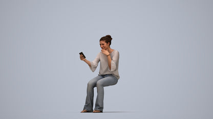 realistic 3D woman casual sitting, scanned archviz people for Blender and 3ds Max, top-down view render