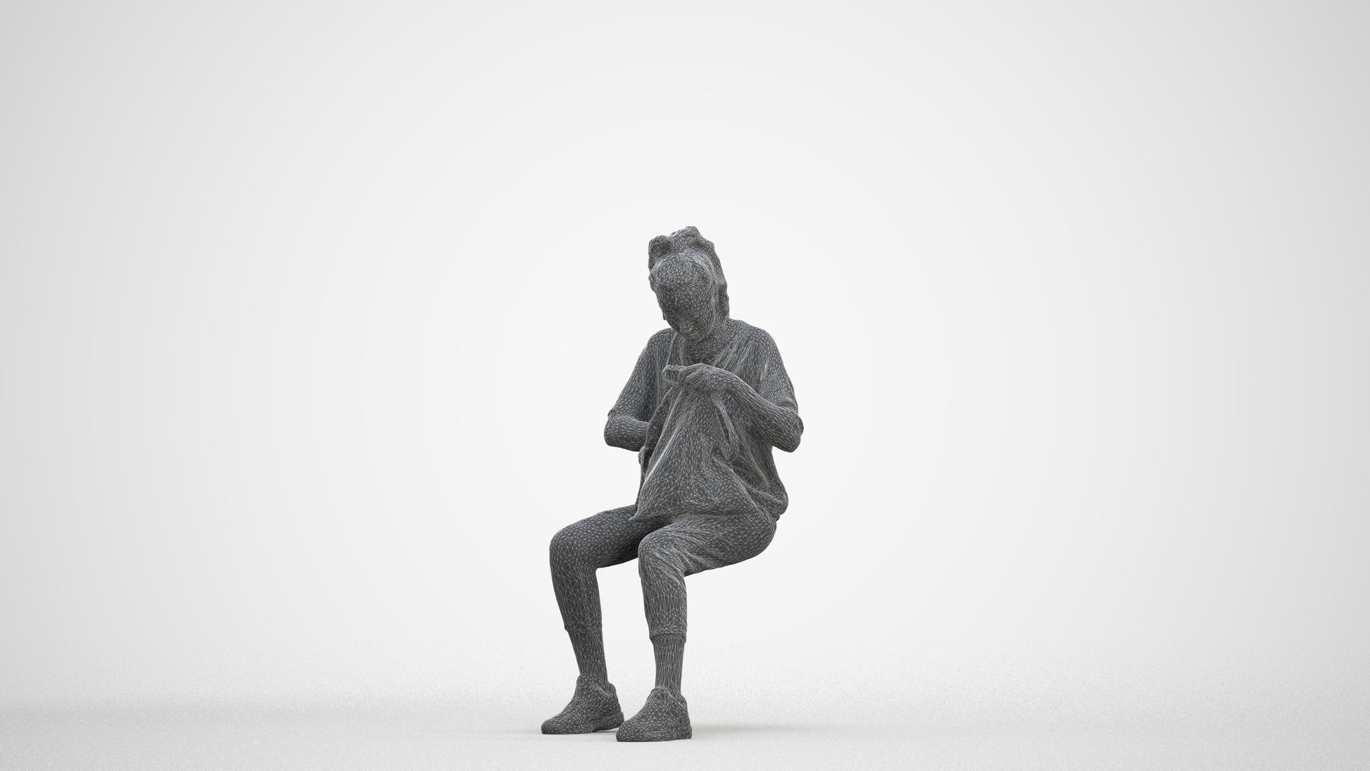 photogrammetry 3D woman casual sitting, realistic human model archviz FBX, three-quarter front view render