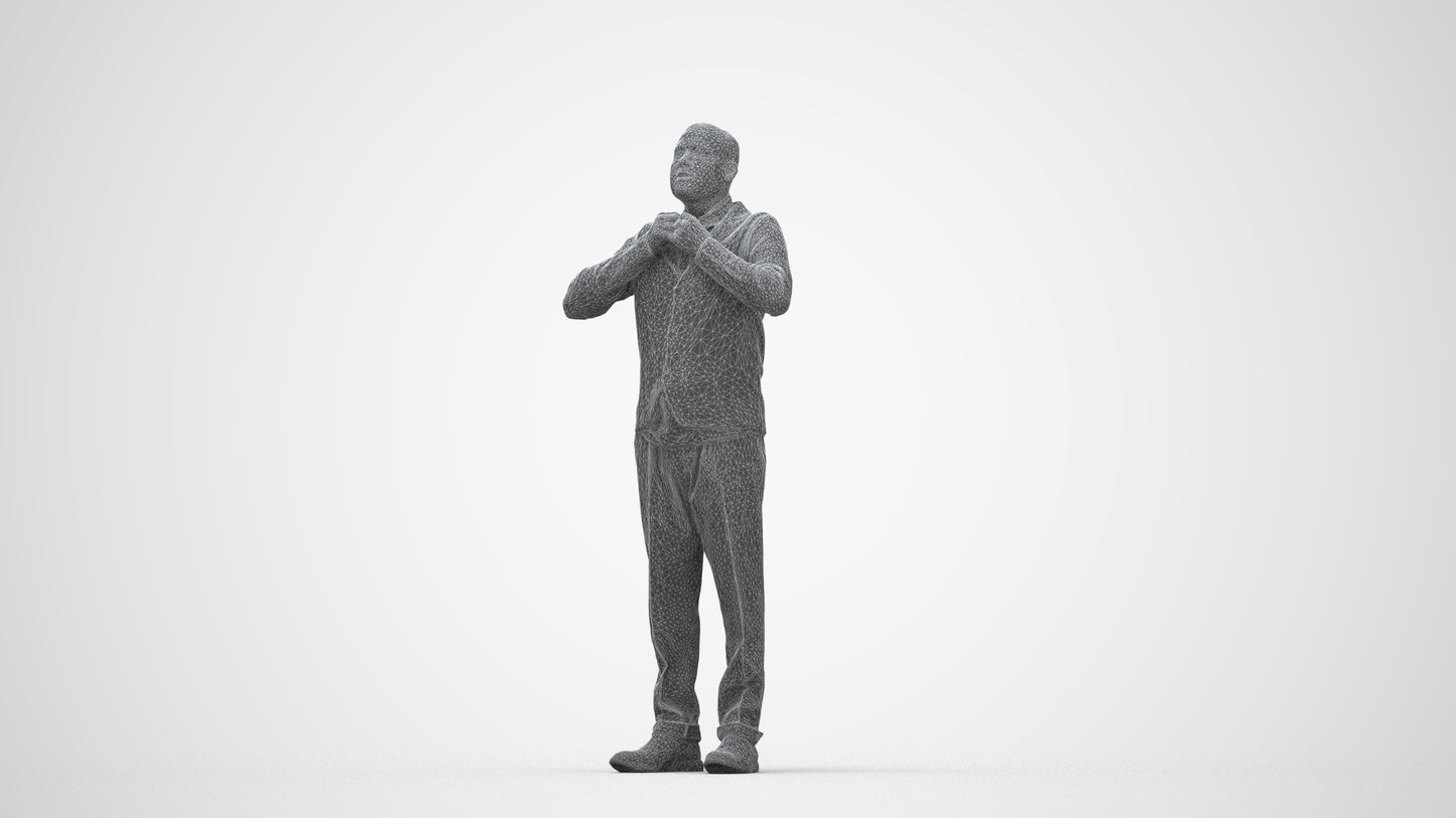 3D people model man business standing, scanned human for 3ds Max rendering, wireframe back view