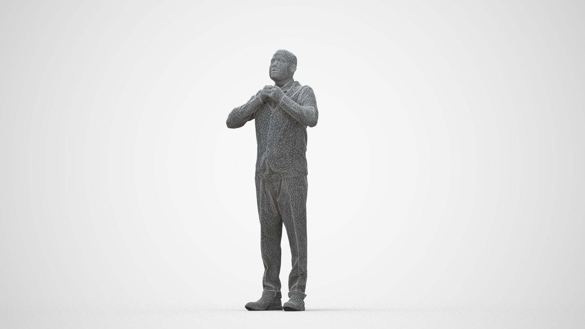 3D people model man business standing, scanned human for 3ds Max rendering, wireframe back view