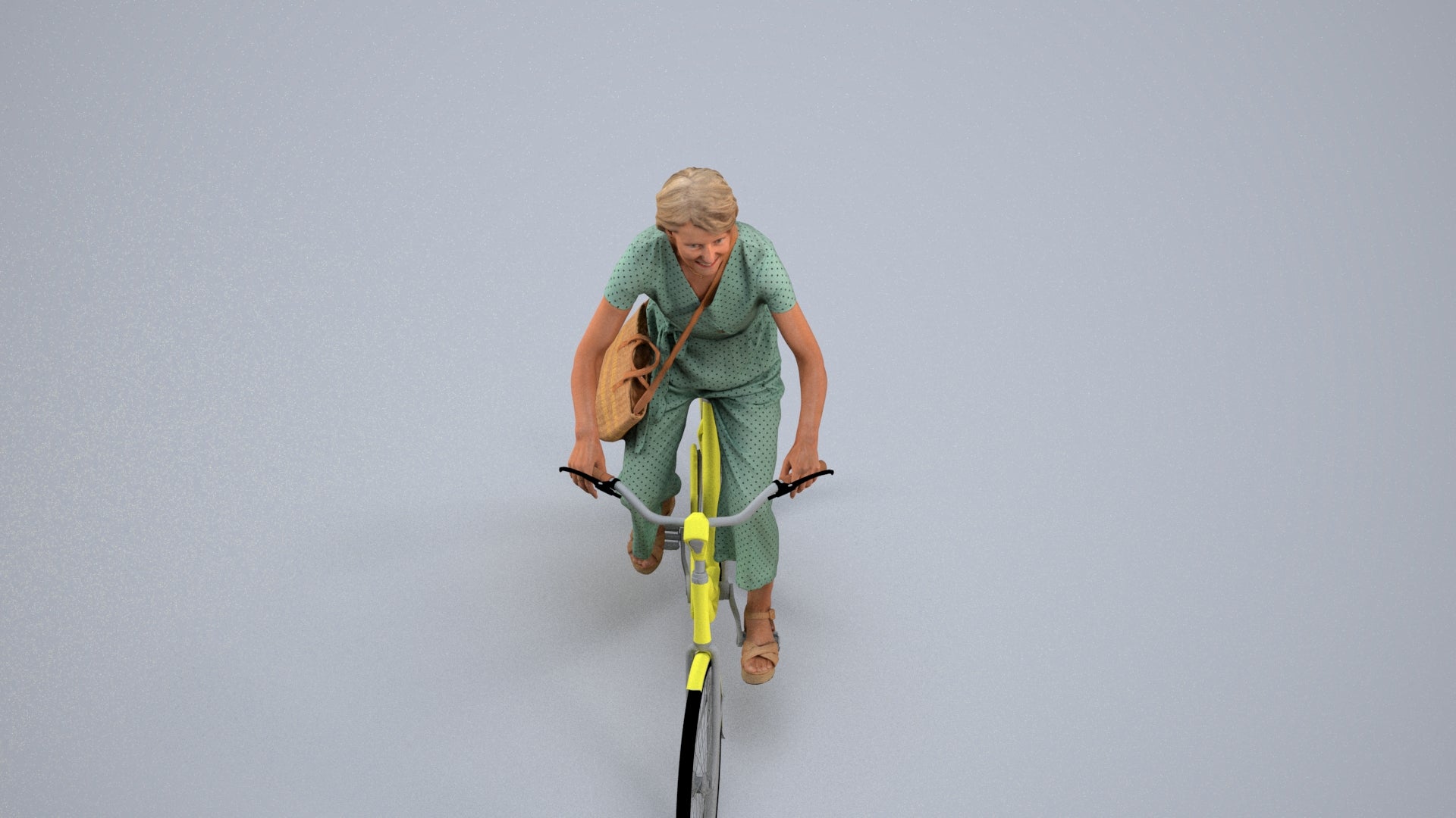 3D scanned senior woman cycling casual, photorealistic archviz people for Enscape and SketchUp, back view render