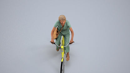 3D scanned senior woman cycling casual, photorealistic archviz people for Enscape and SketchUp, back view render