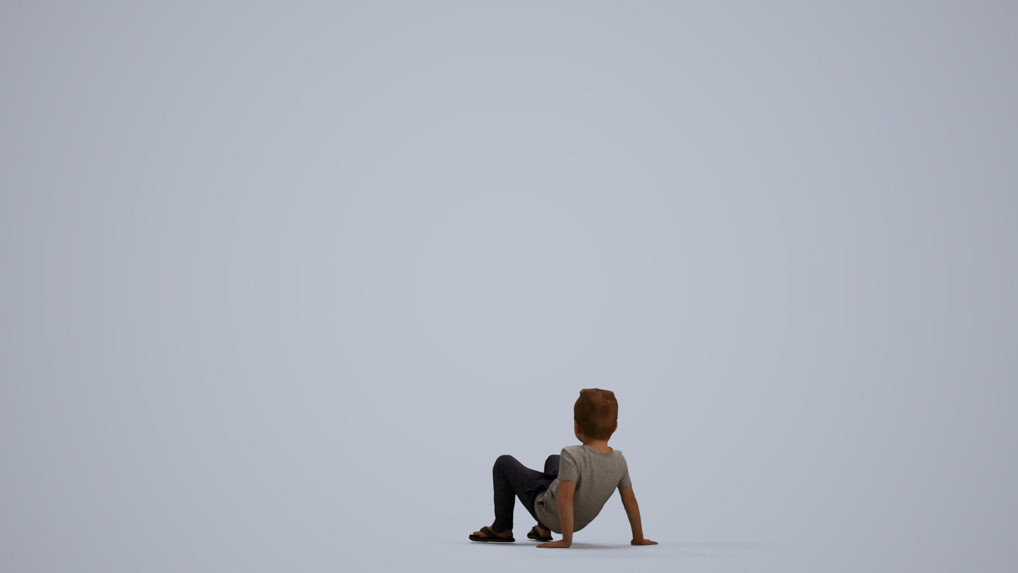 realistic 3D boy casual kids, scanned archviz people for Blender and 3ds Max, front view render