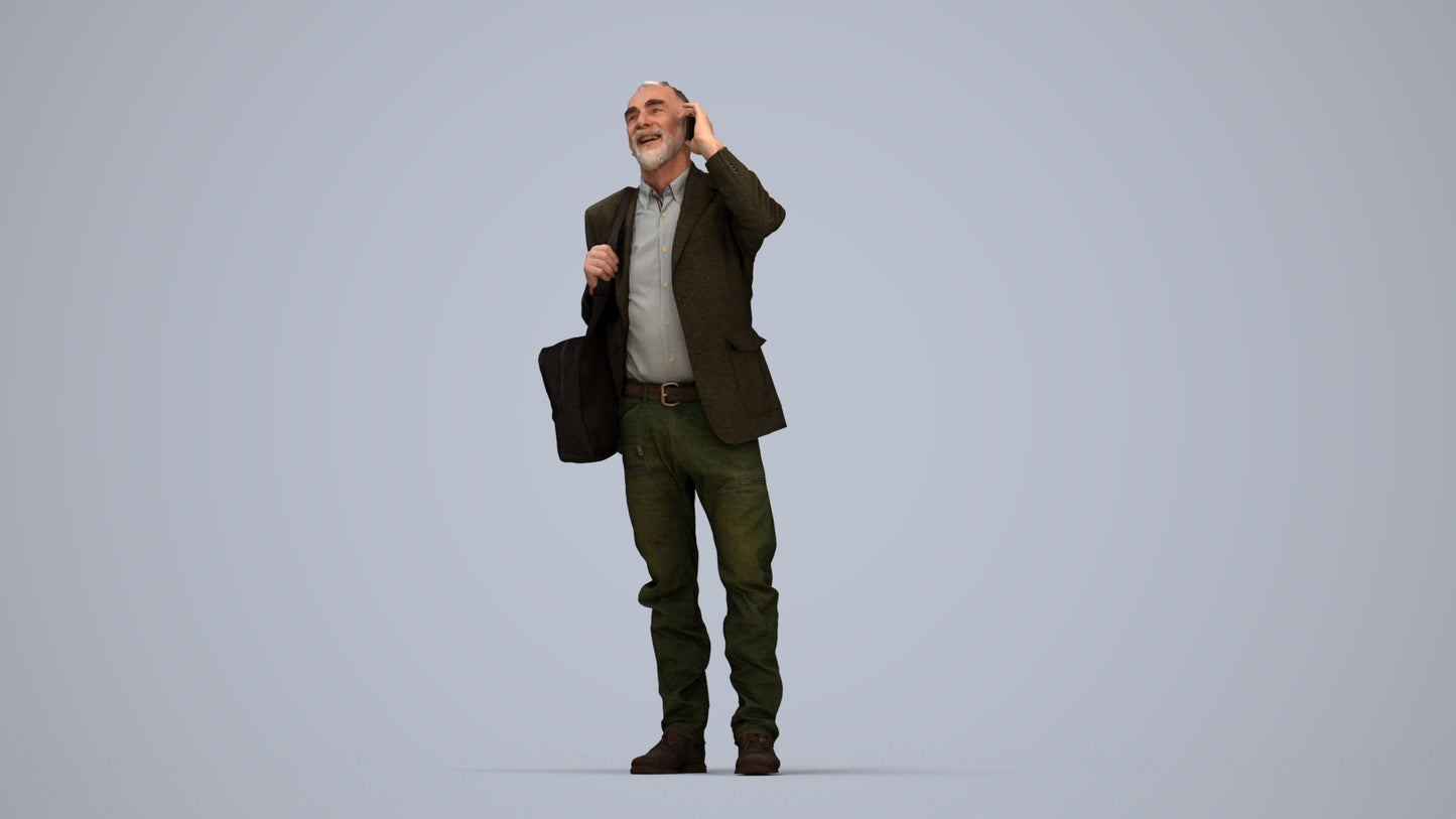 3D people model senior man casual standing, scanned human for 3ds Max rendering, top-down view render