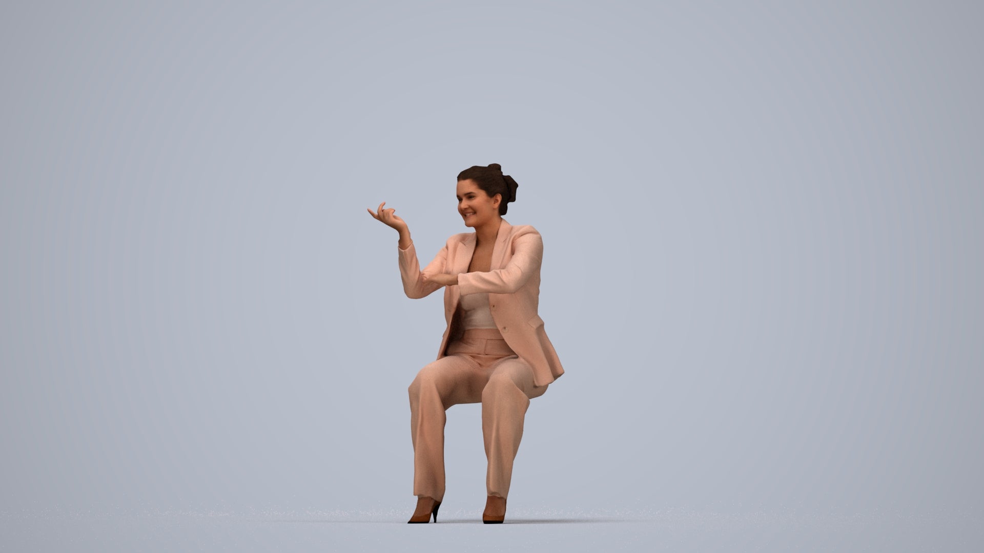 3D people model woman business, scanned human for 3ds Max rendering, top-down view render