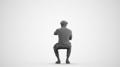 3D scanned man sitting casual, photorealistic archviz people for Enscape and SketchUp, wireframe front view