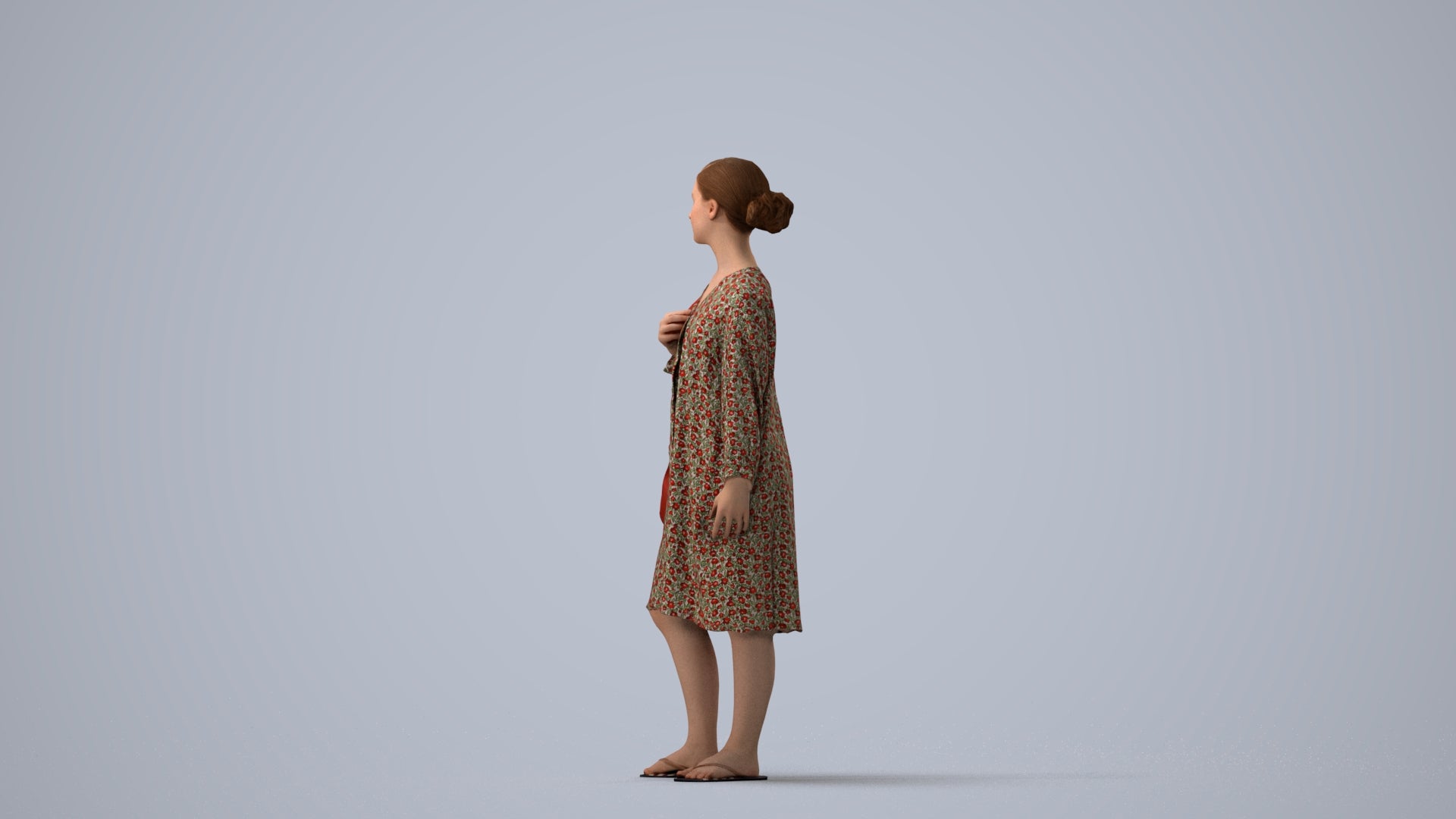 3D human model girl casual kids, photogrammetry scanned person for archviz, three-quarter view render