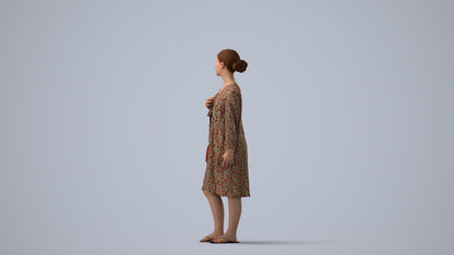3D human model girl casual kids, photogrammetry scanned person for archviz, three-quarter view render