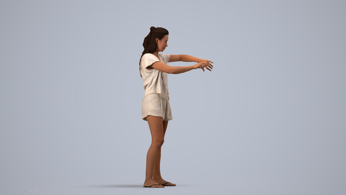 realistic 3D people woman casual standing, render-ready for V-Ray and Corona, FBX OBJ, side view render