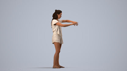 realistic 3D people woman casual standing, render-ready for V-Ray and Corona, FBX OBJ, side view render