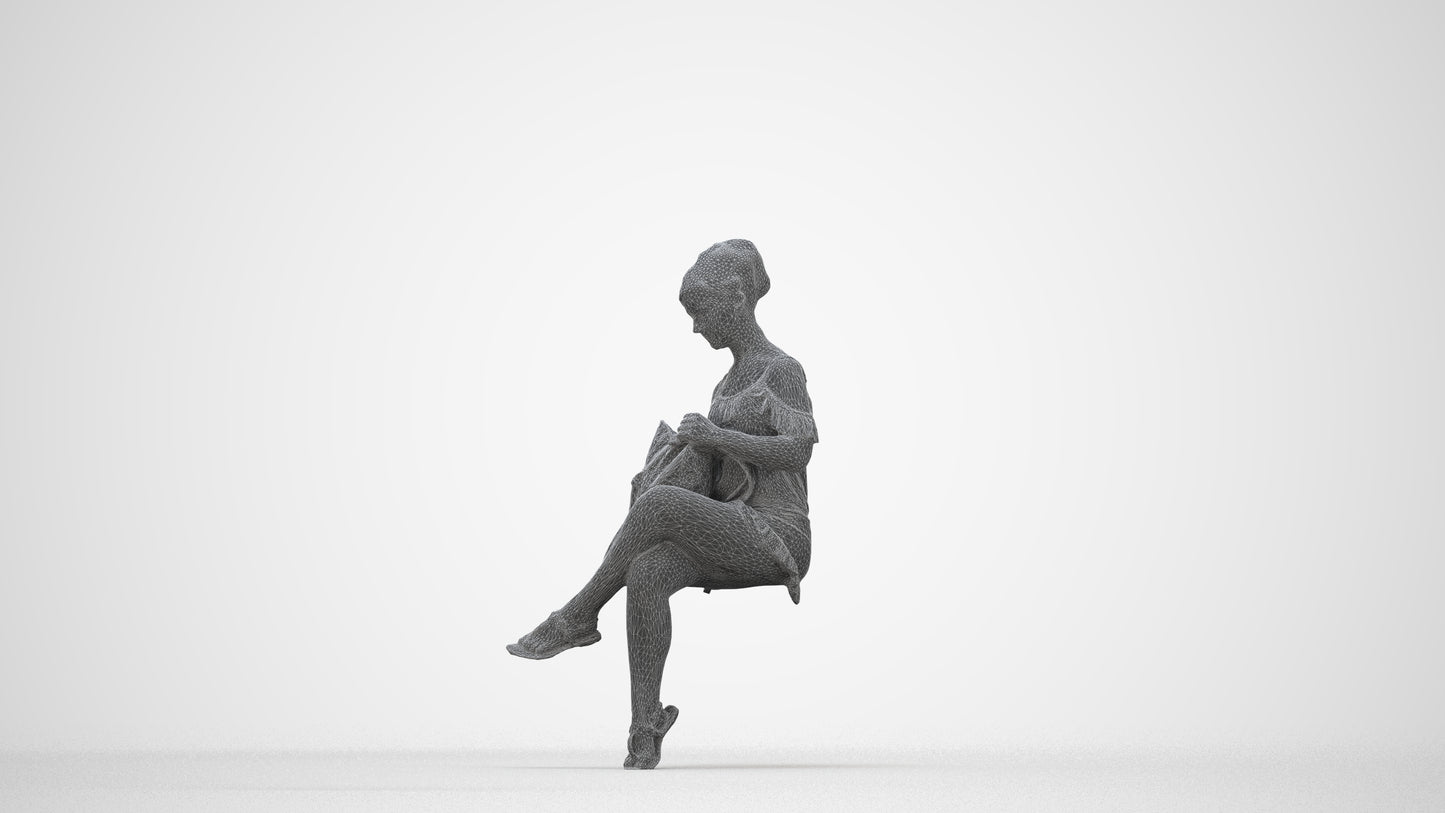 realistic 3D girl casual kids, scanned archviz people for Blender and 3ds Max, wireframe back view
