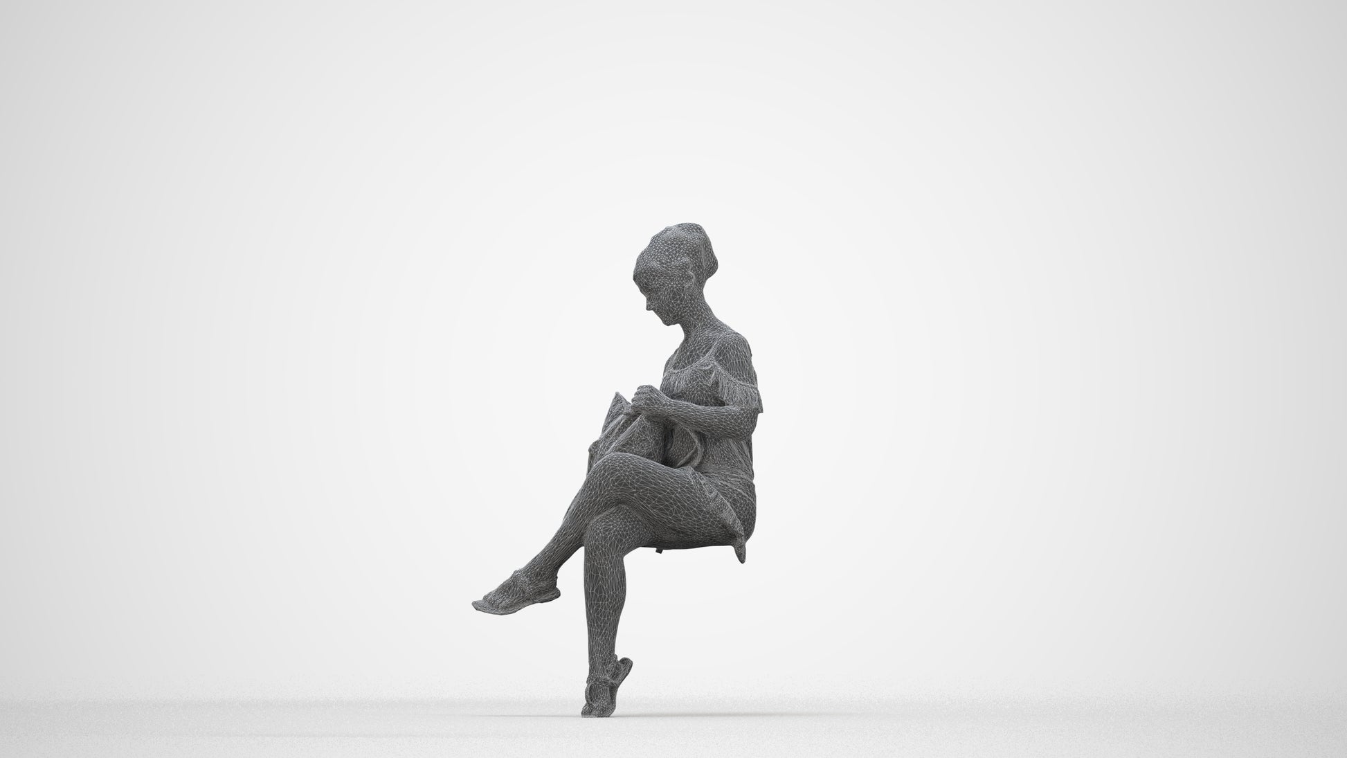 realistic 3D girl casual kids, scanned archviz people for Blender and 3ds Max, wireframe back view