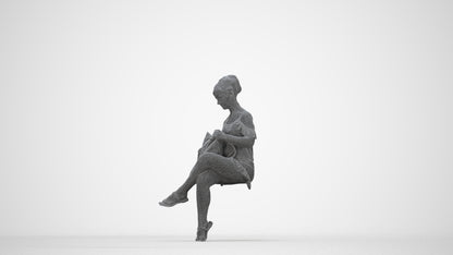 realistic 3D girl casual kids, scanned archviz people for Blender and 3ds Max, wireframe back view