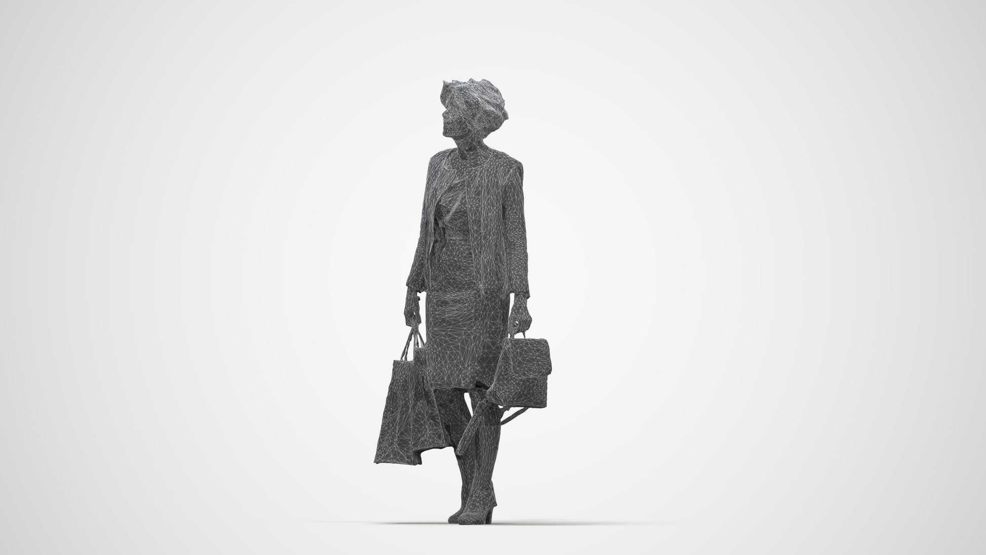 realistic 3D human woman business shopping, archviz people FBX OBJ for Blender, wireframe back view