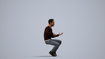 3D people model man casual sitting, scanned human for 3ds Max rendering, side view render