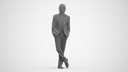 3D human model man business standing, photogrammetry scanned person for archviz, three-quarter front view render