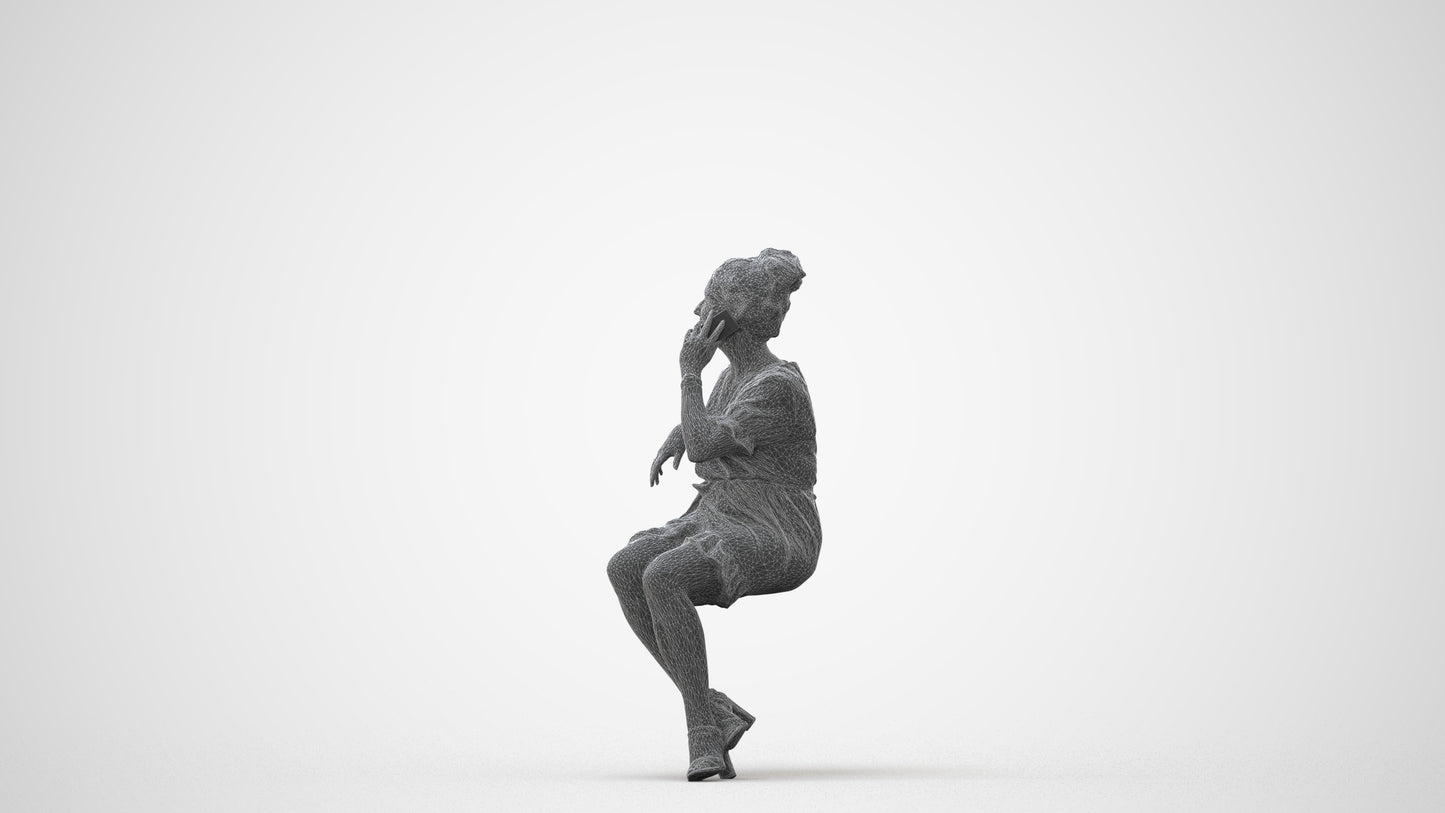 scanned 3D woman casual sitting, photogrammetry people for Enscape and V-Ray, square thumbnail