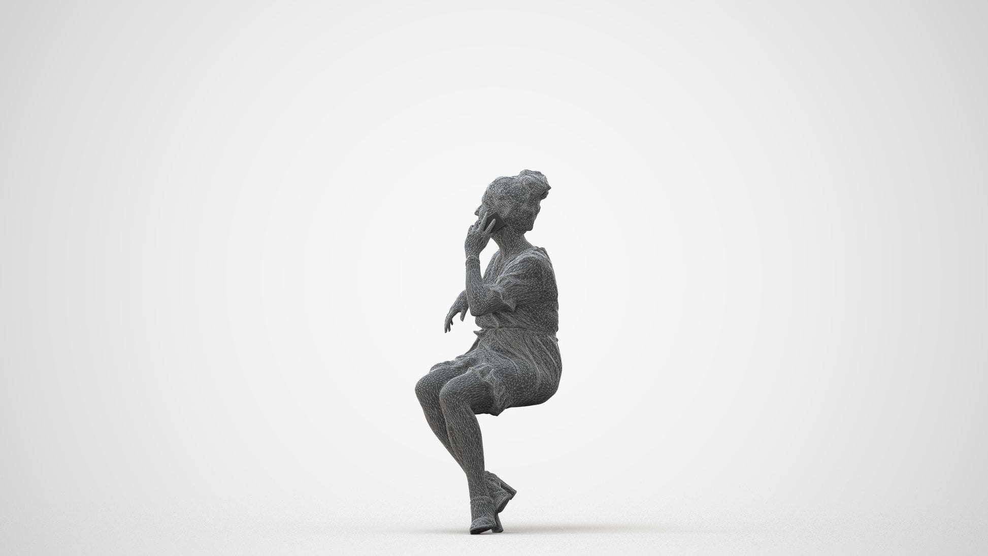 scanned 3D woman casual sitting, photogrammetry people for Enscape and V-Ray, square thumbnail