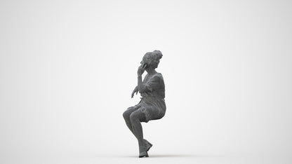 scanned 3D woman casual sitting, photogrammetry people for Enscape and V-Ray, square thumbnail