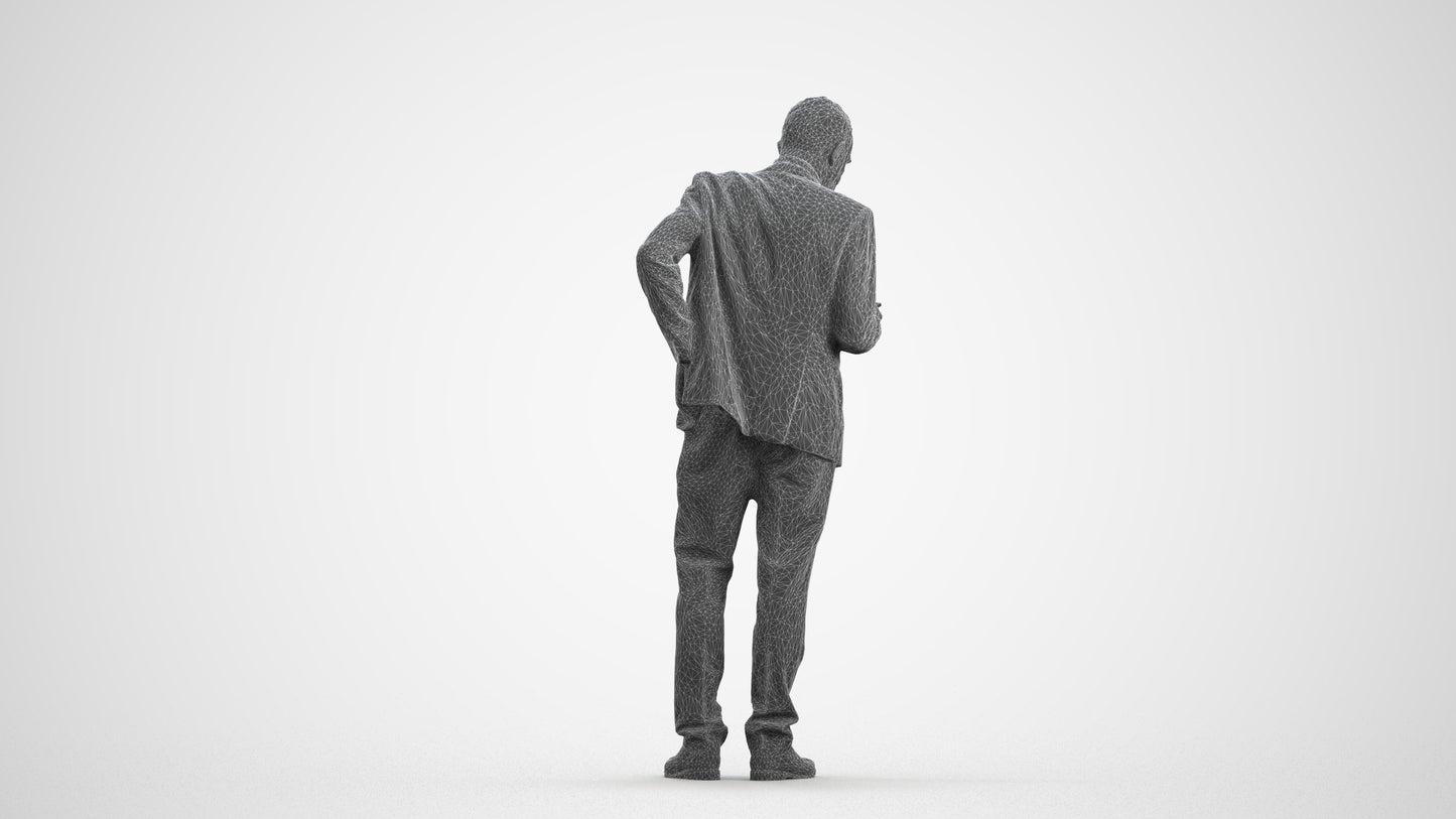 realistic 3D senior man business, scanned archviz people for Blender and 3ds Max, wireframe front view