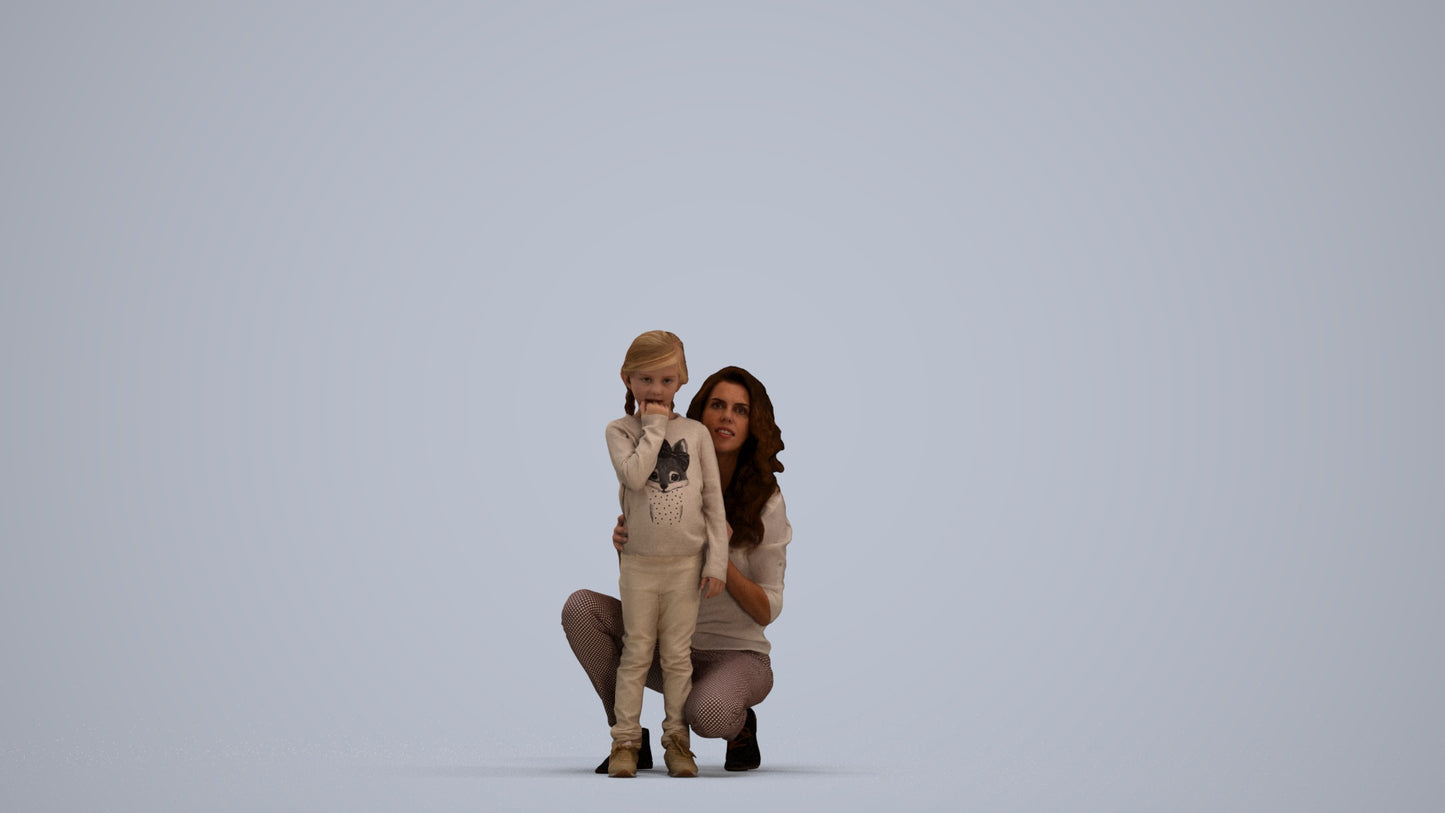 realistic 3D human girl casual kids, archviz people FBX OBJ for Blender, standing pose render