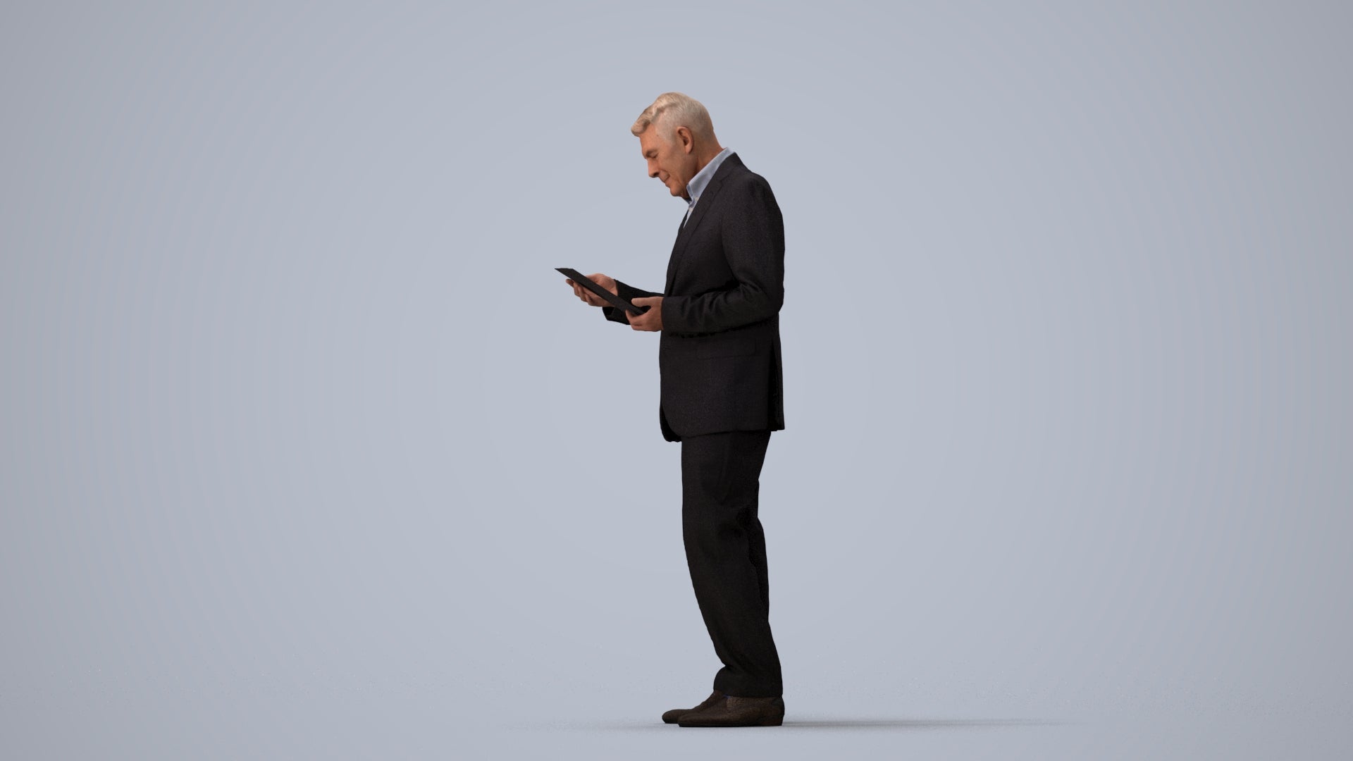 3D scanned senior man business, photorealistic archviz people for Enscape and SketchUp, three-quarter view render