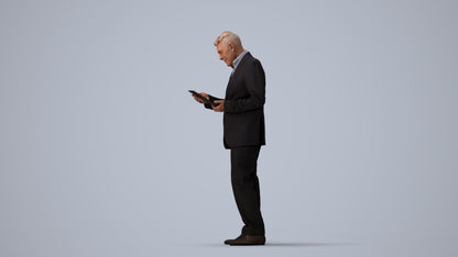 3D scanned senior man business, photorealistic archviz people for Enscape and SketchUp, three-quarter view render