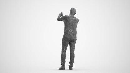3D human model senior man casual standing, photogrammetry scanned person for archviz, wireframe front view