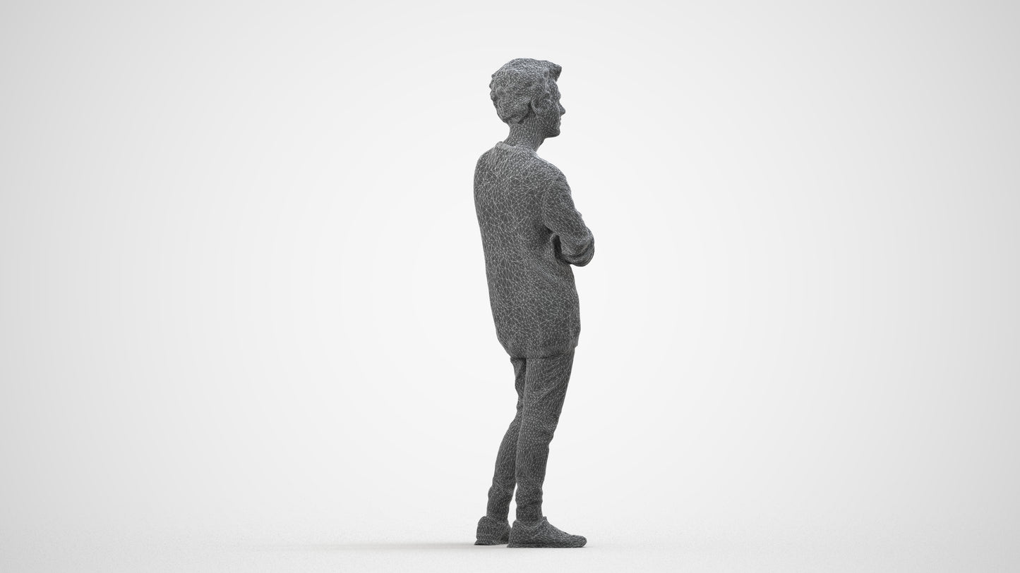 photogrammetry 3D man casual standing, realistic human model archviz FBX, wireframe side view